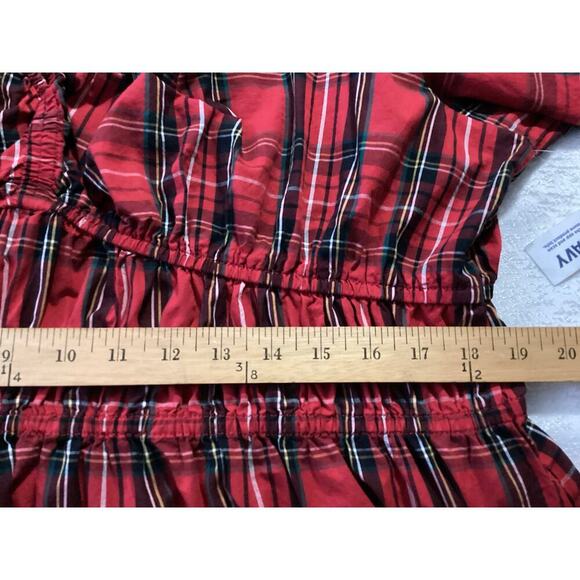 Old Navy Waist-Defined Red Puff-Sleeve Plaid Seersucker Mini Dress size XL - Picture 4 of 5